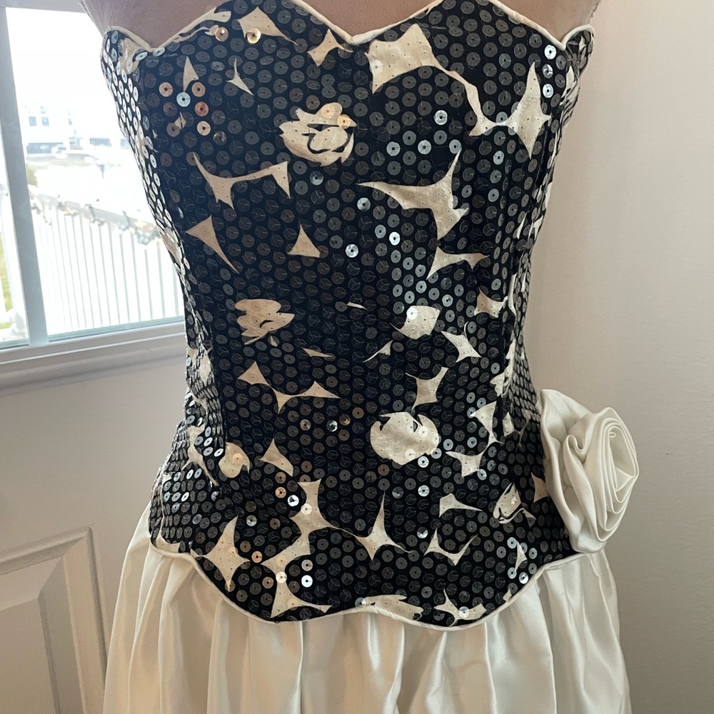 Black and White Sequin Strapless Top